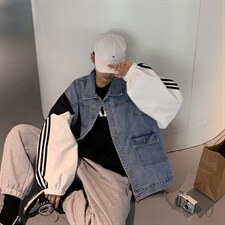 秋季假两件ins牛仔夹克潮牌欧美街头嘻哈宽松工装外套W1339-P60，男装夹克，星座512-4