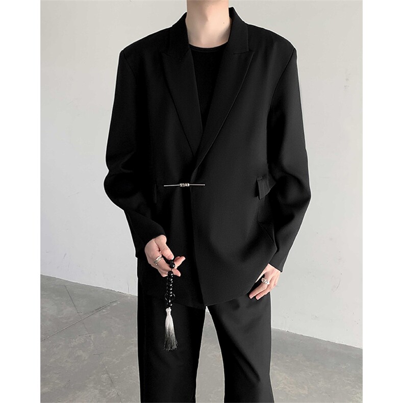 痞帅风高级感金属扣西装外套男新中式垫肩西服2381P115,男装西服,星座512-1（原513-3）