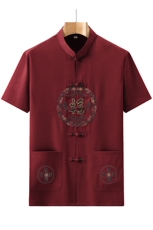 风男士套装衣服短袖唐装汉服夏季葫芦绣两件套t恤CM-P95，男装民族服装，星座1105-3