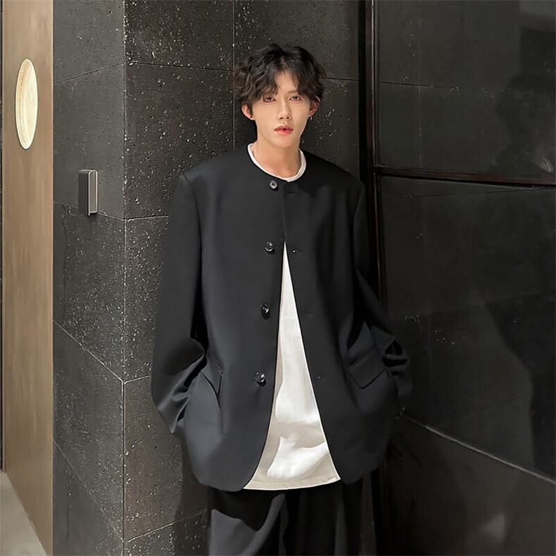 春装简约风单排无领潮男休闲小西装A071-L11-P98，男装西服，电商A071
