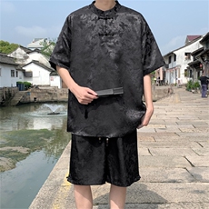 量大优供视频新风蝴蝶提花冰丝短袖短裤套装男TZ2405-特P60，男装休闲套装，电商A028