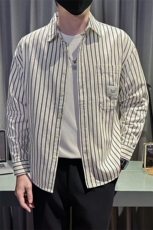 新款2025秋冬男士休闲长袖衬衫小伙主推内搭条纹衬衣C817P58控88，男装衬衫，星座301B-1