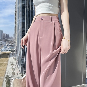 现货灰色西装裤女春夏高腰显瘦高级感垂感西裤直筒冰丝阔腿裤图片