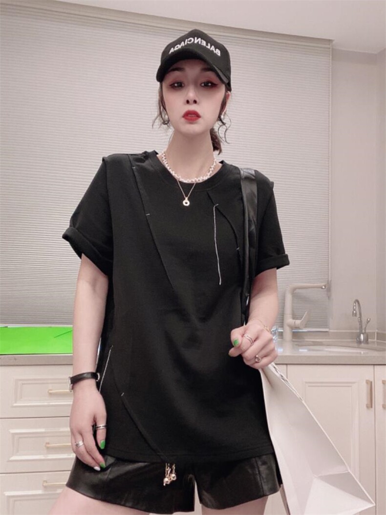 手工缝线二边开叉T黑白，其它，可纳奇