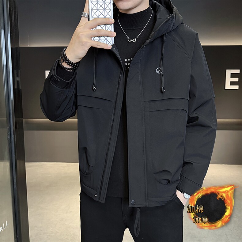秋冬二棉男士新款连帽青年简约休闲纯色轻薄保暖,男装棉衣,星座703-1