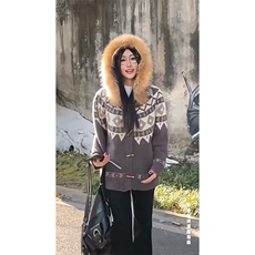 重磅北极绒座山雕大毛毛领毛衣外套冬美式复古休闲慵懒风针织开衫，男装针织衫/毛衣，电商A486