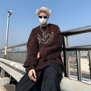 秋冬季潮慵懒风毛衣外套美式街头设计感圆领针织衫男 M1618-P56图片