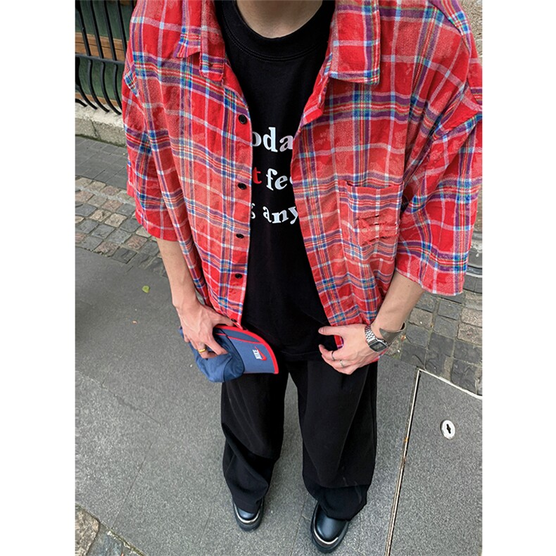 CS15-P55直播品质夏季全棉格子短袖衬衫男女宽松半袖寸衫外套,男装衬衫,电商B327