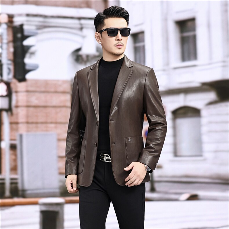 春秋款男士绵羊皮西服真皮休闲外套韩版中年男装百搭通勤夹克潮，男装夹克，电商B360A（原721A）