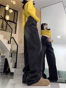直筒牛仔裤女新款高腰显瘦大码拖地复古阔腿裤子NF55-p40 加绒48图片