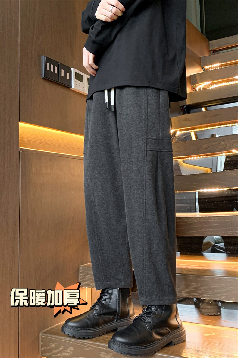 深灰色毛呢裤子男款冬季高级感痞帅大码哈伦裤美式复古锥形休闲裤,男装休闲裤,电商C305A