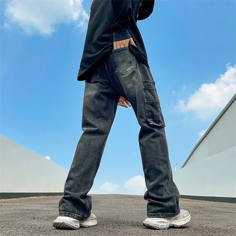 黑灰色拼接工装牛仔裤男秋季潮牌机能美式街头NC999P53,男装牛仔裤,星座1116-2