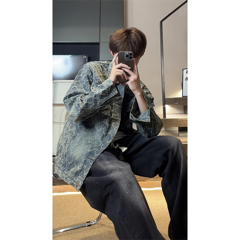 潮牌休闲牛仔外套男士提花潮流清理宽松百搭夹克JA8815-特价P66图片