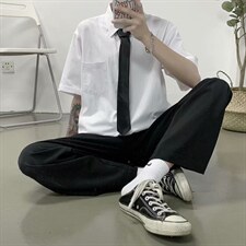 夏季短袖衬衫男韩版潮流宽松港风休闲学生班服dk制服衬衣C022-p28,男装衬衫,星座1008