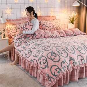 2022新款韩版牛奶绒印花床裙款四件套法莱绒水晶绒婴儿绒宝宝绒 酷圈圈图片