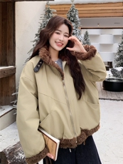 羽绒服女2025冬季新款女装卡其色皮毛一体拼接派克服加厚保暖外套，女装羽绒服，慧尚2-185