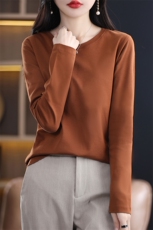 圆领长袖针织衫上衣女T恤日常穿搭细腻精仿2025春洋气内搭打底衫，女装T恤，暖烁羊绒