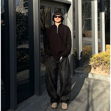 抖音得物保暖立领拉链针织外套秋冬宽松慵懒风纯色毛衣上衣AM01，男装针织衫/毛衣，电商A443