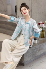 新款2024年春季新中式印花盘扣短外套，女装短外套，盈茜