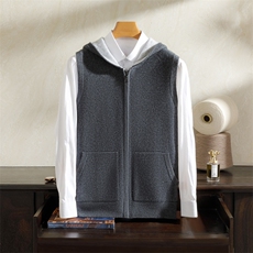 2024秋冬新款羊绒男士空气层加厚带帽拉链羊绒背心马甲男装，男装羊绒背心，雪贝坊一店