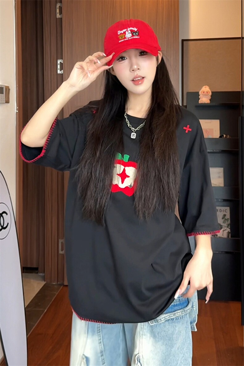 趣味毛巾刺绣苹果短袖t恤男女cp190-特p35,男装T恤,电商B371