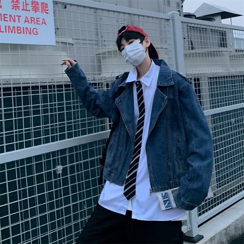 小众设计感垫肩短款牛仔夹克男女水洗牛仔复合休闲百搭外套NT2133,男装夹克,星座601-2