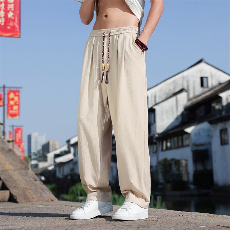 春夏新款风棉麻宽松透气休闲裤男士帅气阔腿直筒裤K2511-P65,男装休闲裤,电商A008