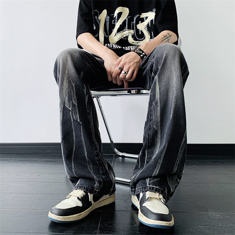 秋季美式ins高街hiphop微喇扎染牛仔裤货号K2313P55控78,男装牛仔裤,电商A063