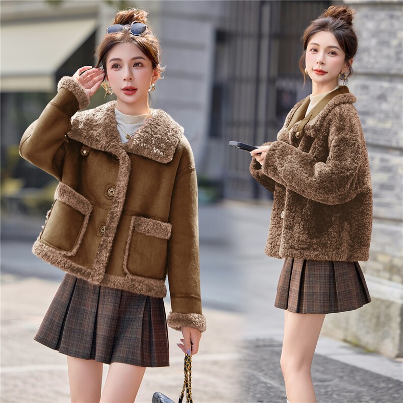 2025冬季新款~~双面穿皮毛一体,女装棉衣/棉服,意芙