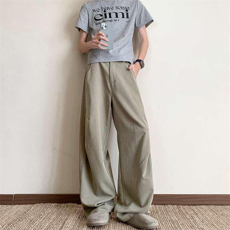 春夏美式高街褶皱休闲裤男女西裤直筒垂感裤子潮牌百搭阔腿长裤子,男装西裤,电商A486