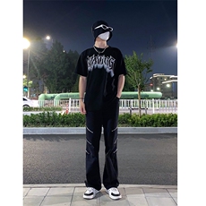 B221美式ins高街暗黑小众个性拉链直筒牛仔裤LK23054-P70控98，男装牛仔裤，电商B221