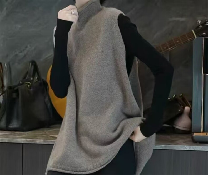 2025年秋季时尚百搭通勤简约休闲中长款A版高领马甲，女装马甲，犀桦羊绒