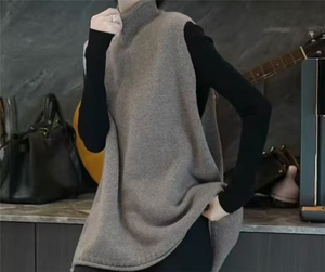 2025年秋季时尚百搭通勤简约休闲中长款A版高领马甲，女装马甲，犀桦羊绒