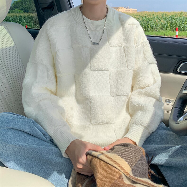 8XL-M特大码美式街头设计感毛巾绣格子毛衣男女情侣MY1204P50控68，男装针织衫/毛衣，电商D206-1