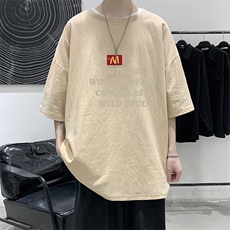YT26363-P30亚麻短袖t恤男大码五分袖男宽松七分袖大皂风模特，男装T恤，电商A040