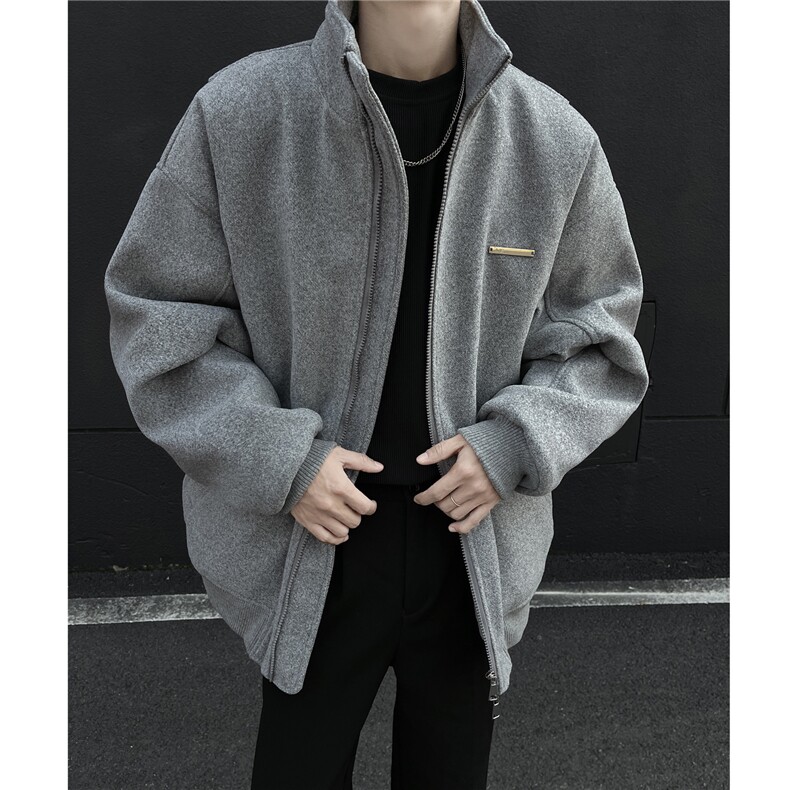冬装新品弯刀袖毛呢加棉夹克棉衣休闲纯色加厚外套男G1104P108,男装夹克,电商A339