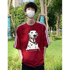 抖音得物高品质二开240克宽松纯棉美式潮牌三条杠织带短袖T恤，男装T恤，电商A486-1