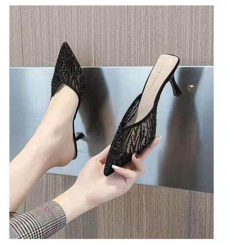 2021夏季新款韩版时尚网?水钻细跟时装拖鞋，其它，她他麦
