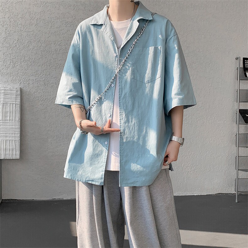 8XL-M亚麻短袖衬衫男夏薄款宽松休闲百搭大码半袖衬衣DC28002P50,男装衬衫,电商B312