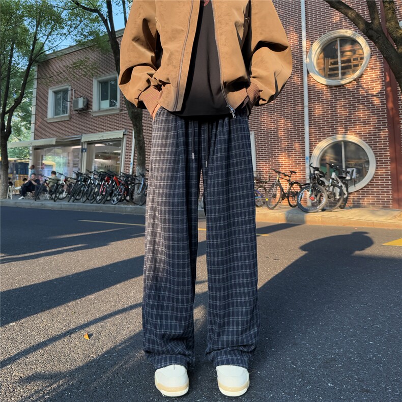 A429-YK338-特批48呢料质感宽松柔软慵懒风格子裤,男装休闲裤,电商A429
