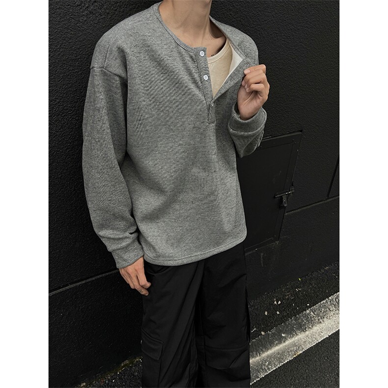 DD1013-P48加绒P58糯米面料假两件亨利领长袖T恤男内搭打底衫,男装针织衫/毛衣,电商A059