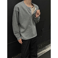 DD1013-P48加绒P58糯米面料假两件亨利领长袖T恤男内搭打底衫，男装针织衫/毛衣，电商A059