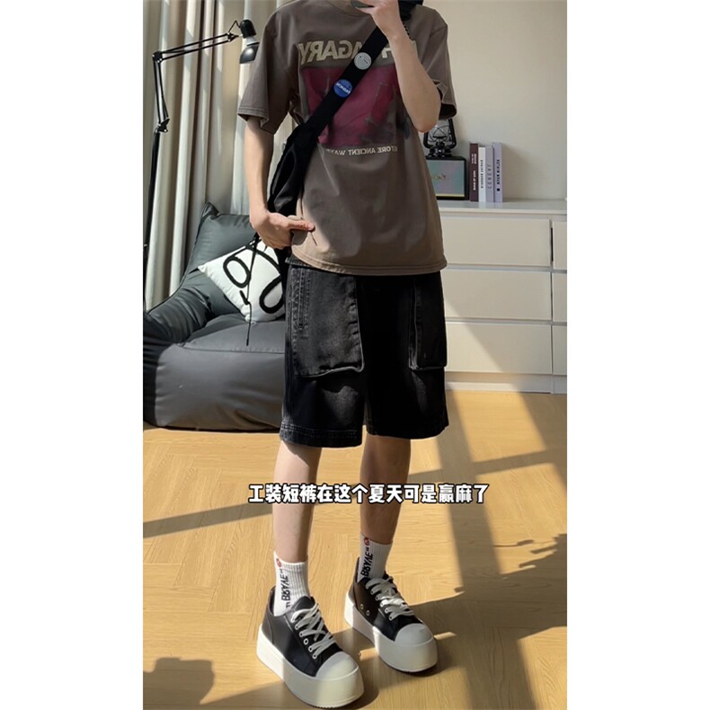 A129-K960-P45特价美式潮牌牛仔短裤直筒五分裤宽松男生痞帅休闲图片