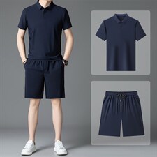 高端休闲运动套装男士夏季冰丝新款薄凉感短袖短裤俩件套百搭潮，男装牛仔裤，电商B212（原钱塘6029）