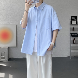 短袖衬衫男夏季新款港风宽松条纹衬衣DX3303-特P26图片