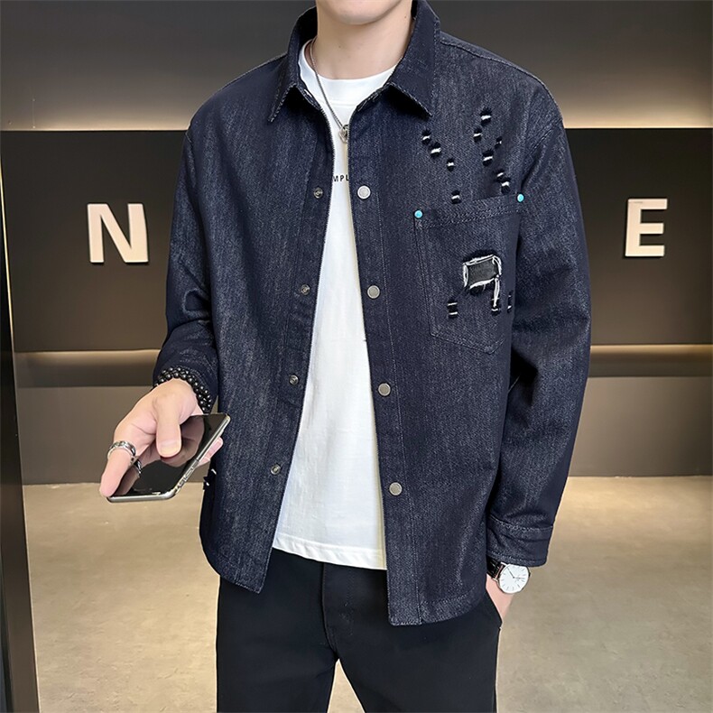 B3533351P108黑秋季新款男士牛仔夹克韩版潮流修身百搭外套,男装夹克,电商B353