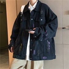 破洞牛仔外套男秋季ins潮牌韩版潮流宽松涂鸦休闲夹克JK3001-P65,男装夹克,星座1008-1