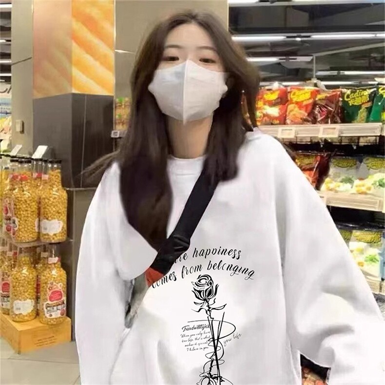 美式圆领情侣卫衣女ins潮秋冬oversize宽松大码港味复古chic上衣图片