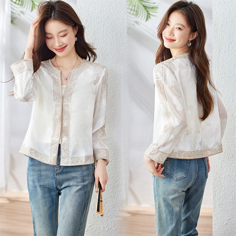 高端雪纺长袖防晒开衫女短款夏季2025新款薄款宽松拉链外套防晒衣，女装短外套，新依时派