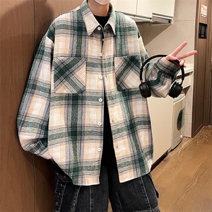 控价69港风格子衬衫宽松外套男女衬衣百搭格子外套CS2436 P40图片